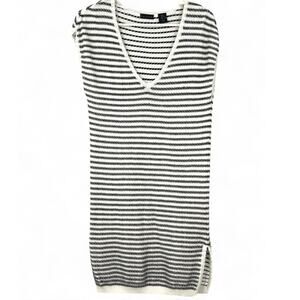 TAHARI S Dress Cover Up Knit Sweater Mini Short Striped V Neck Women Sleeveless